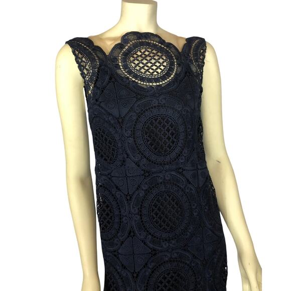 Tracy Reese Navy Surplice sleevless scalloped Lace Embroidered Dress size 4 - Picture 4 of 12